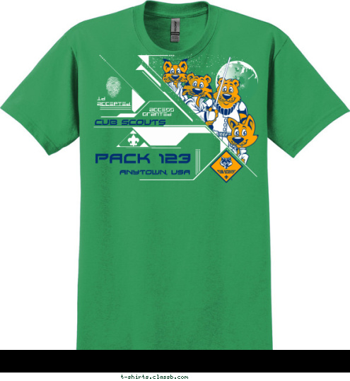 GRANTED   ACCESS ID
ACCEPTED ANYTOWN, USA PACK 123 CUB SCOUTS T-shirt Design 
