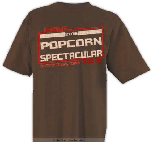 SPECTACULAR POPCORN 2016 ANYTOWN, USA 123 T-shirt Design 