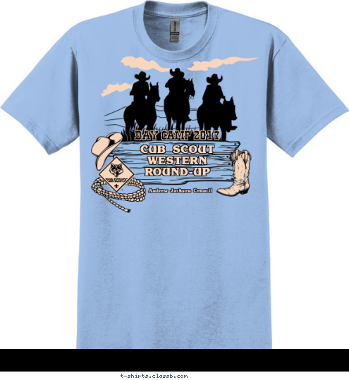 Andrew Jackson Council
 CUB SCOUT
WESTERN
ROUND-UP DAY CAMP 2017 T-shirt Design 