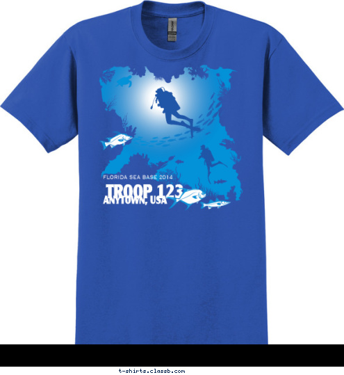 FLORIDA SEA BASE 2014 ANYTOWN, USA TROOP 123 T-shirt Design 