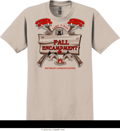 17 20 SOUTHEAST LOUISIANA COUNCIL ENCAMPMENT FALL CAMP V-BAR T-shirt Design 