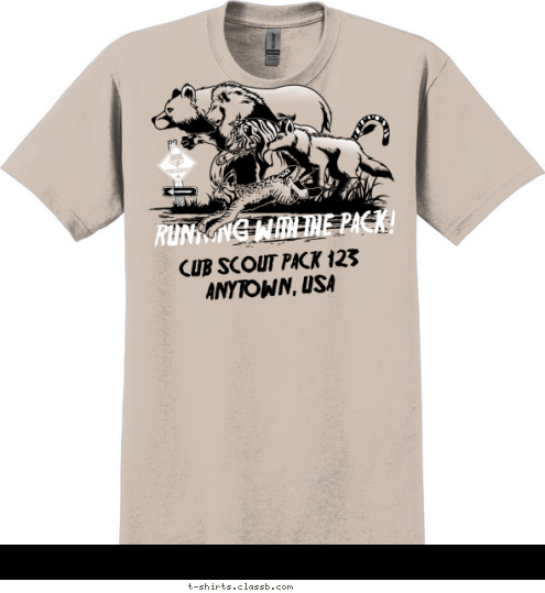 running with the pack New Text CUB SCOUT  PACK  123 CITY, STATE RUNNING WITH THE PACK! T-shirt Design SP2562