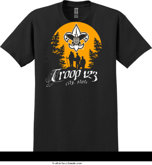 city, state Troop 123 T-shirt Design 