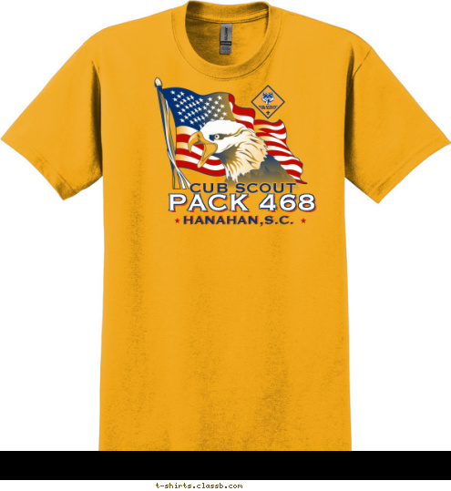 CUB SCOUT PACK 468 HANAHAN,S.C. T-shirt Design Gold Pack Shirt w/ American Flag and Eagle