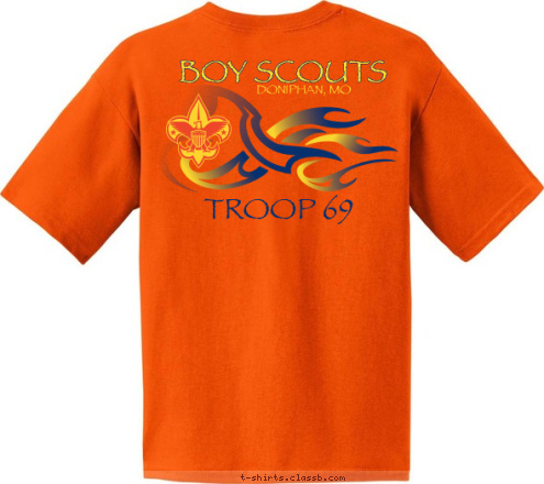 TROOP 69 DONIPHAN, MO
 BOY SCOUTS
 T-shirt Design Flames Blue and Gold