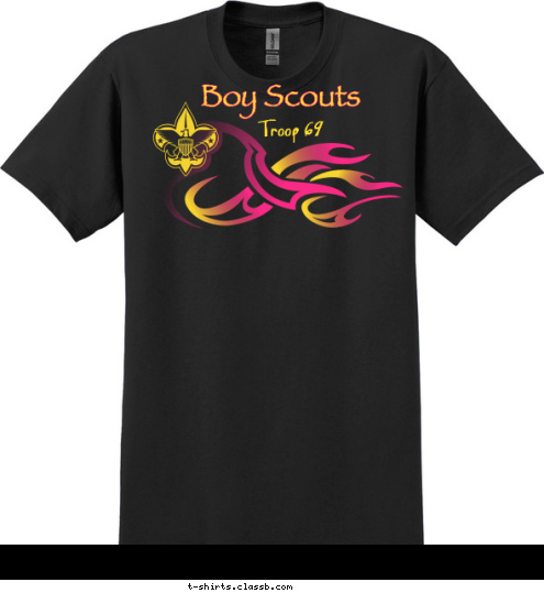 Troop 69 Boy Scouts T-shirt Design Flames Pink