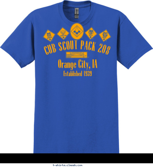 Established 1939 Orange City, IA CUB SCOUT PACK 208 T-shirt Design 