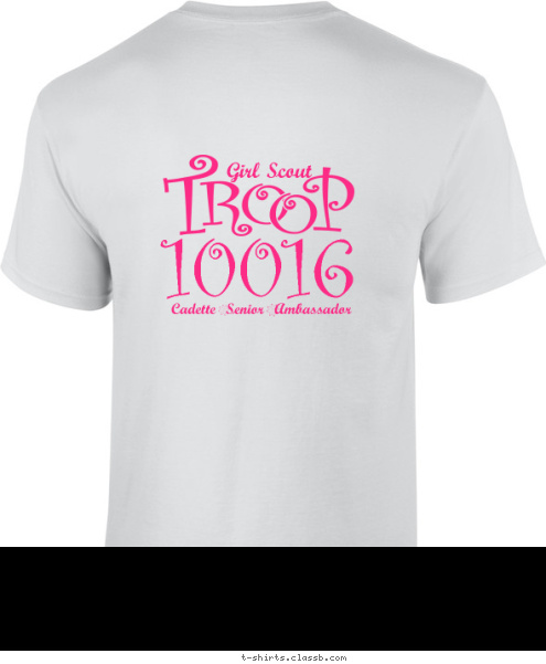 
Courage
Confidence
Character

Girl Scout Troop 10016

 Girl Scout  Cadette  Senior  Ambassador Girl Scout 10016 Troop 10016 T-shirt Design 