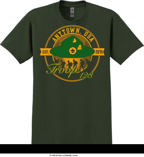Your text here! 123 123 Troop Troop 2015 EST. ANYTOWN, USA T-shirt Design SP5606