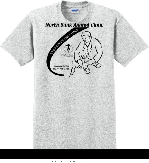 Serving Pasco County
Since 1975 (813) 788-7026
 Dr. Joseph Mills North Bank Animal Clinic T-shirt Design sp654