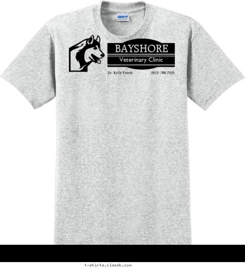 (813) 788-7026 Dr. Kelly Forest BAYSHORE Veterinary Clinic T-shirt Design sp656