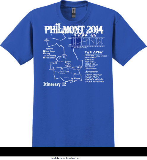 PHILMONT 2014 TREK 712 THE CREW LONDON BOB,
DUKE COLEMAN
RYAN FRITZ
DAVE FRITZ
CARL MOTLEY
GEORGE MOTLEY
KOLE NEVITT
LEE PETERSON CREW LEADER ADVISORS: CHRIS COLEMAN
DAVID FRITZ
EDWARD MOTLEY 
CRAIG PETERSON Itinerary 12 T-shirt Design 