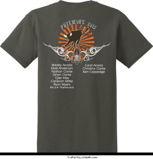 Trek #726 PHILMONT EXPEDITION Carol Acosta 
Christina Clarke 
Ken Coppedge 
 Wesley Acosta
Matt Anderson
Nathan Clarke
Orion Clarke 
Tyler Hite
Cameron Miller
Ryan Myers
Bruce Sheppard
 PHILMONT 2015 TEXAS 372 CREW T-shirt Design 