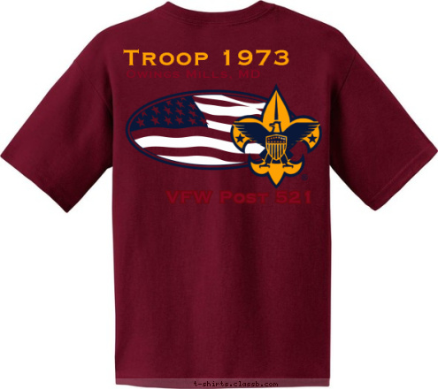 VFW Post 521 Owings Mills, MD Troop 1973 T-shirt Design 