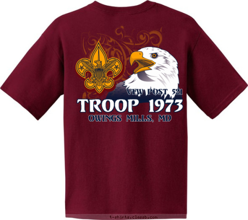 BOY SCOUT TROOP 123 Owings Mills, MD TROOP 1973 VFW Post 521 VFW Post 521 Owings Mills, MD TROOP 1973 T-shirt Design 