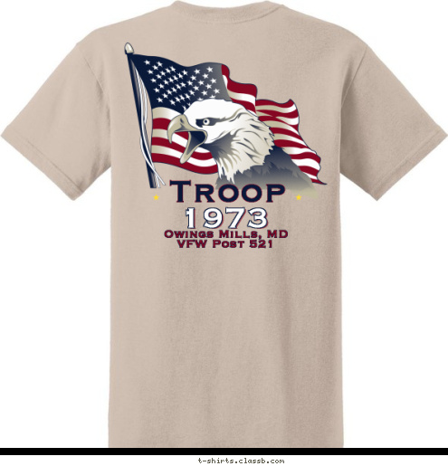 Owings Mills, MD Troop 1973 Owings Mills, MD
VFW Post 521
 1973 Troop T-shirt Design 