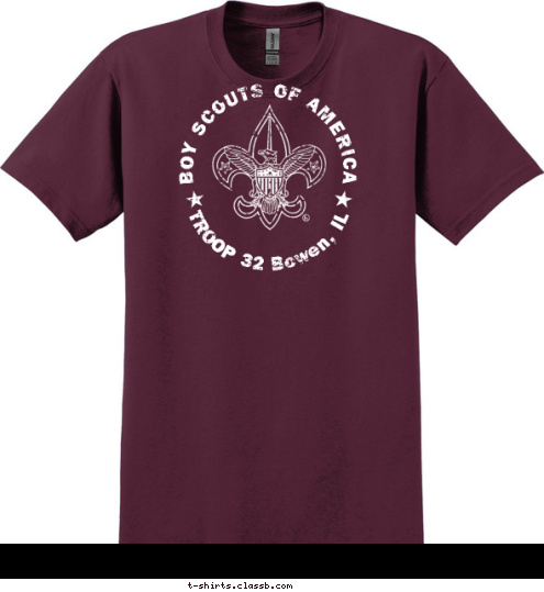 New Text TROOP 32 Bowen, IL BOY SCOUTS OF AMERICA T-shirt Design 