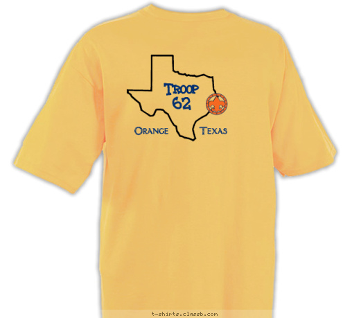 To do my duty to God and my country
and to obey the Scout Law;
To help other people at all times;
To keep myself physically strong,
mentally awake and morally straight. Troop 
62 Orange       Texas 



        T-shirt Design 