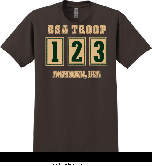 ANYTOWN, USA B S A  T R O O P 1 2
 3
 T-shirt Design 