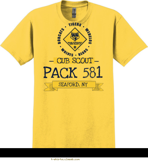 SEAFORD, NY PACK 581 CUB SCOUT PACK 123 ANYTOWN, USA T-shirt Design 