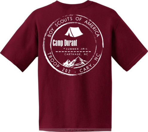 TROOP 202
CARY,NC BOY SCOUTS OF AMERICA Camp Durant
 SUMMER 2015 CARTHAGE, NC TROOP 202 - CARY, NC T-shirt Design 