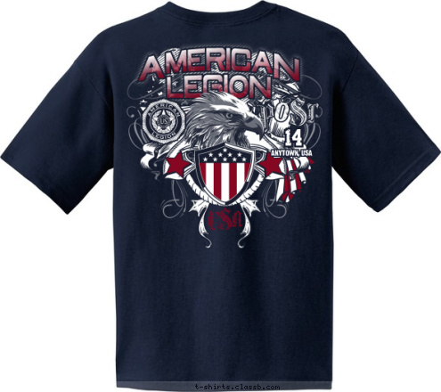 ANYTOWN, USA AMERICAN LEGION
 14 POST 1234
 USA T-shirt Design 