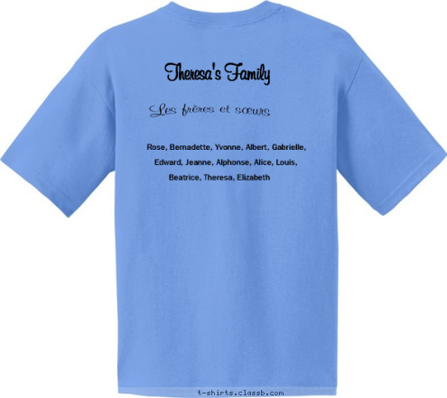 Les frères et sœurs Beatrice, Theresa, Elizabeth Edward, Jeanne, Alphonse, Alice, Louis,  Rose, Bernadette, Yvonne, Albert, Gabrielle,  George Theresa's Family


 Victoria Reunion 2015 Bissonnette T-shirt Design 