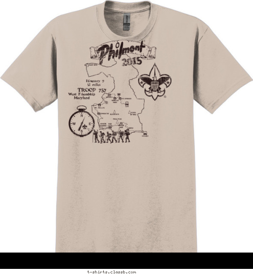 2015 West Friendship
Maryland TROOP 757 52 miles Itinerary 9 T-shirt Design 