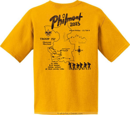 Mount Phillips - 13,736 ft Troop 757
Glenwood MD 757 Philmont Scout Ranch TROOP 2015 Glenwood
Maryland Trek 9
64 miles
B-52 bomber
fishing, archery
.50 black powder rifles T-shirt Design 