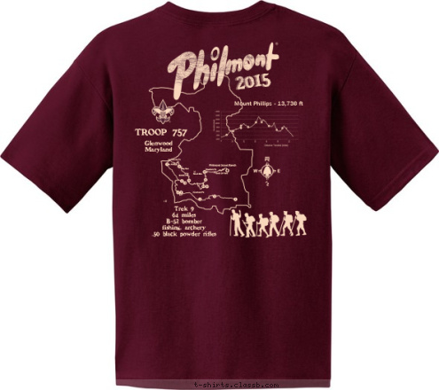 Mount Phillips - 13,736 ft Troop 757
Glenwood MD 757 Philmont Scout Ranch TROOP 2015 Glenwood
Maryland Trek 9
64 miles
B-52 bomber
fishing, archery
.50 black powder rifles T-shirt Design 