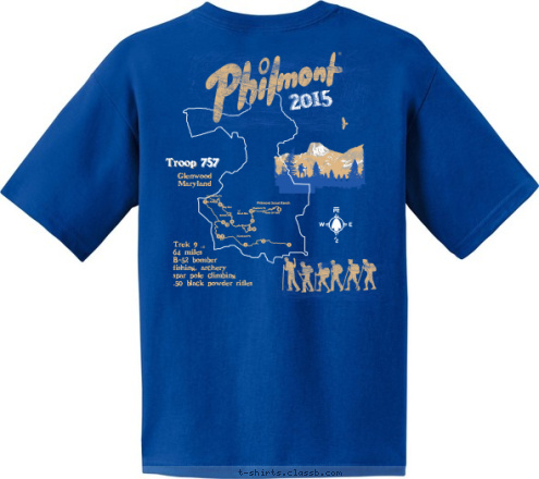 Philmont Scout Ranch Troop 757
Glenwood, Maryland 757 Troop 2015 Glenwood
Maryland Trek 9
64 miles
B-52 bomber
fishing, archery
spar pole climbing
.50 black powder rifles
 T-shirt Design 0live-fancy-757