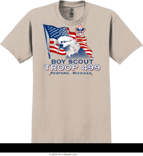 BOY SCOUT TROOP 499 Redford,  Michigan T-shirt Design Eagle & flag Troop 499