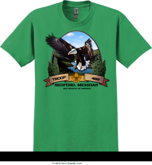 BOY SCOUTS OF AMERICA REDFORD, MICHIGAN 499 TROOP T-shirt Design BACK - EAGLE MOUNTAIN