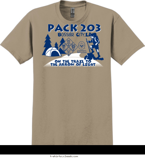 ON THE TRAIL TO
THE ARROW OF LIGHT
 PACK 203 Bossier City,LA T-shirt Design 