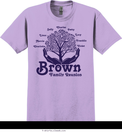 Charlotte Marcie Linus Sally Violet Franklin Lucy Patty Charles Family Reunion August 12-14, 2014  Anytown, USA Brown T-shirt Design 