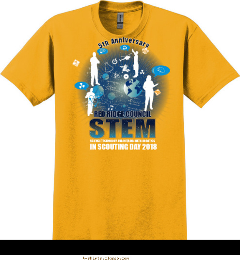 5th Anniversary RED RIDGE COUNCIL IN SCOUTING DAY 2016 SCIENCE-TECHNOLOGY-ENGINEERING-MATH-ROBOTICS T-shirt Design SP5991