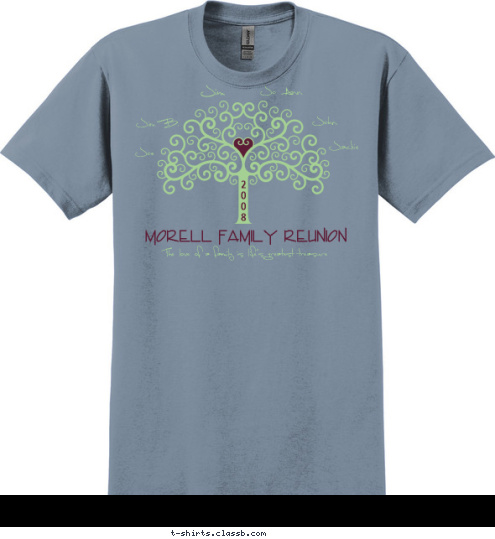  Jim  
Patty     Kathy
Ursula     Rudy
Shannon     Sean
Joel     Daniel
Samuel     Emily
Kara     Josiah
Simeon     Caleb
Peter Elizabeth
Becca     Alice
Otto     Gus 2
0
0
8 Morell Family Reunion The love of a family is life's greatest treasure Jo Ann John Jackie Joe Jim B. Jim T-shirt Design 