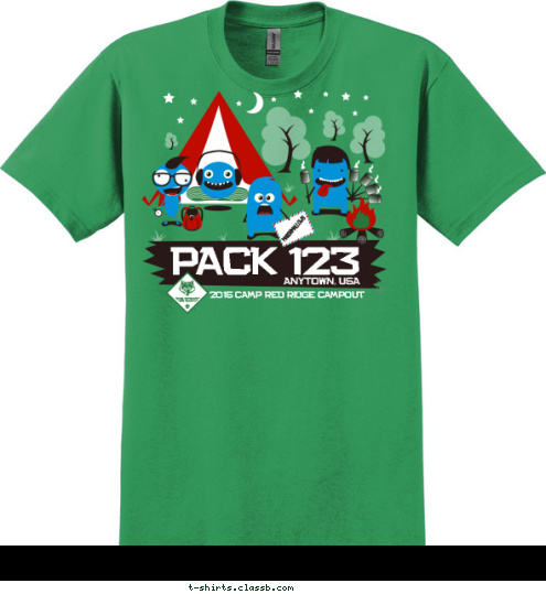 2015 CAMP RED RIDGE CAMPOUT ANYTOWN, USA PACK 123 T-shirt Design 