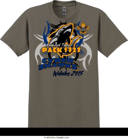 Kingwood, Texas PACK 1727 Webelos 2015 CYBER SHARKS T-shirt Design 