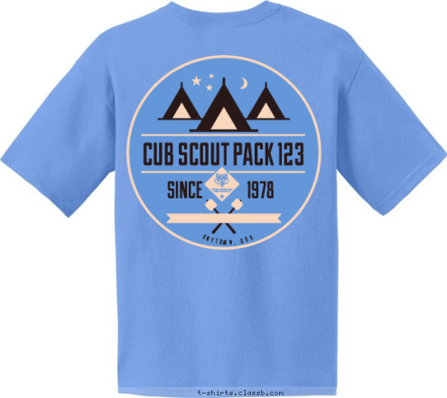 SUMMER CAMPOUT ANYTOWN, USA 1978 SINCE CUB SCOUT PACK 123 T-shirt Design 