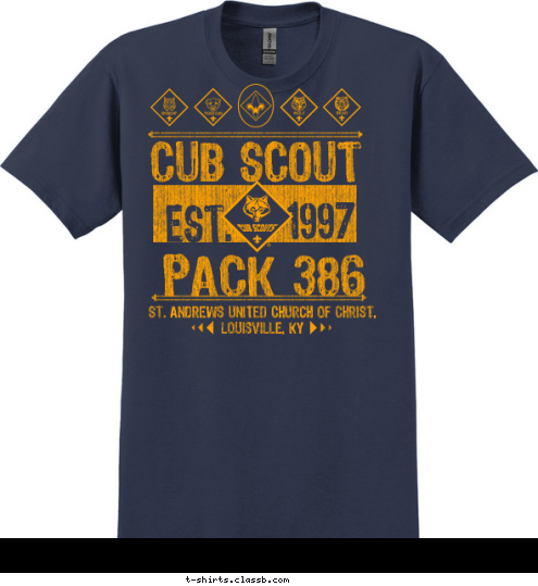 1997 St. Andrews United Church of Christ, Louisville, KY EST. PACK 386 CUB SCOUT T-shirt Design 