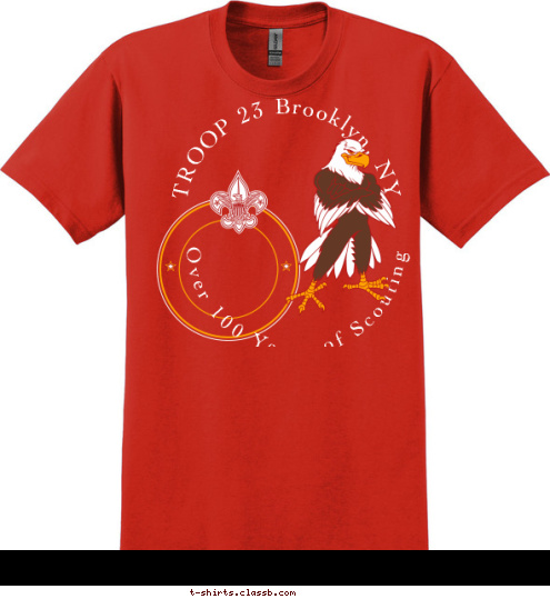 New Text Over 100 Years of Scouting TROOP 23 Brooklyn, NY T-shirt Design 