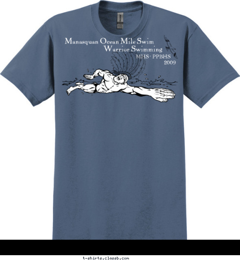 New Text TEAM Warrior Swimming 2009 MHS ~ PPBHS  Manasquan Ocean Mile Swim T-shirt Design 