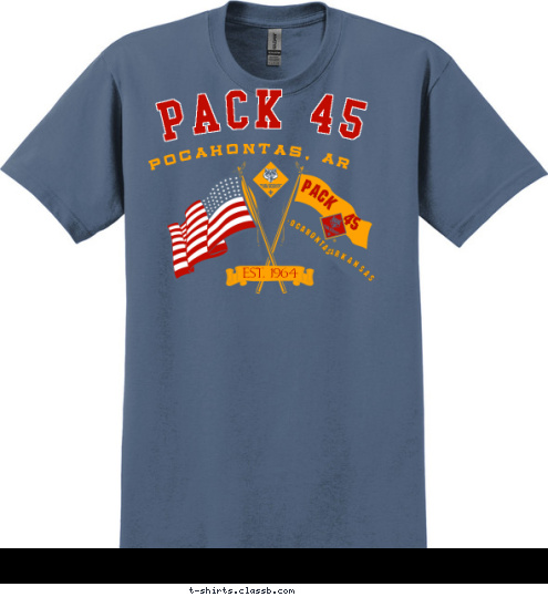 Cub Scout Pack 45 soaring high to new and fun beginnings.
 PACK 45 Pocahontas, AR EST. 1964 PACK 45 Arkansas Pocahontas T-shirt Design 