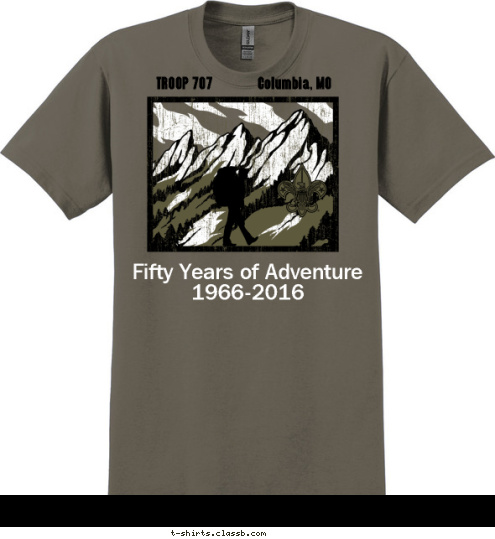 Fifty Years of Adventure
1966-2016 Columbia, MO TROOP 707 T-shirt Design 