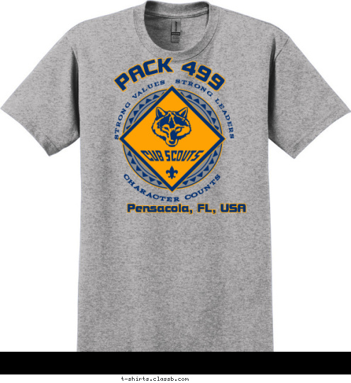 PACK 499 Pensacola, FL, USA STRONG VALUES  STRONG LEADERS CHARACTER COUNTS T-shirt Design 