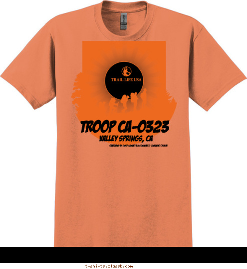 New Text Chartered by Good Samaritan Community Covenant Church Valley Springs, CA TROOP CA-0323 T-shirt Design 