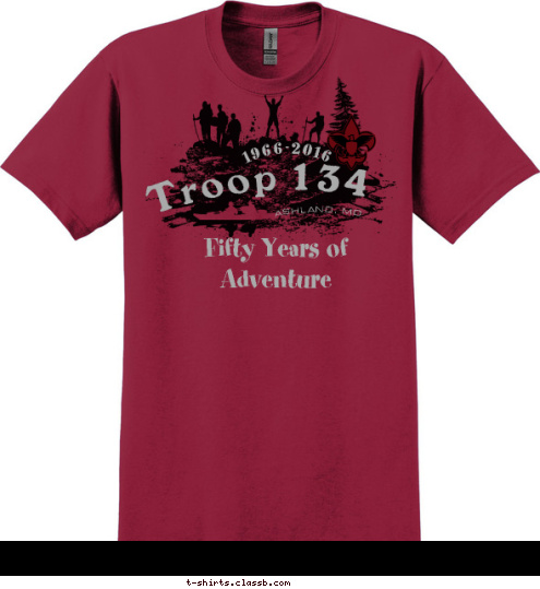 Fifty Years of Adventure 1966-2016 Troop 134 ASHLAND, MO Boy Scouts T-shirt Design 