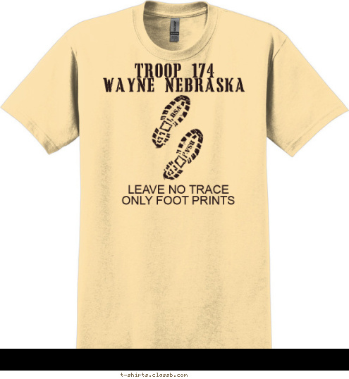 LEAVE NO TRACE
ONLY FOOT PRINTS TROOP 174
Wayne Nebraska T-shirt Design 