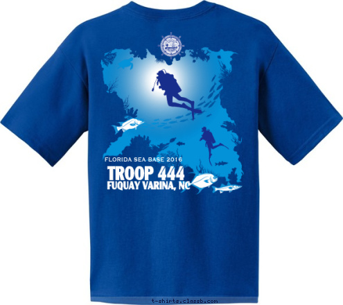 SHARKBAIT CREW FLORIDA SEA BASE 2016 TROOP 444 FUQUAY VARINA, NC T-shirt Design 